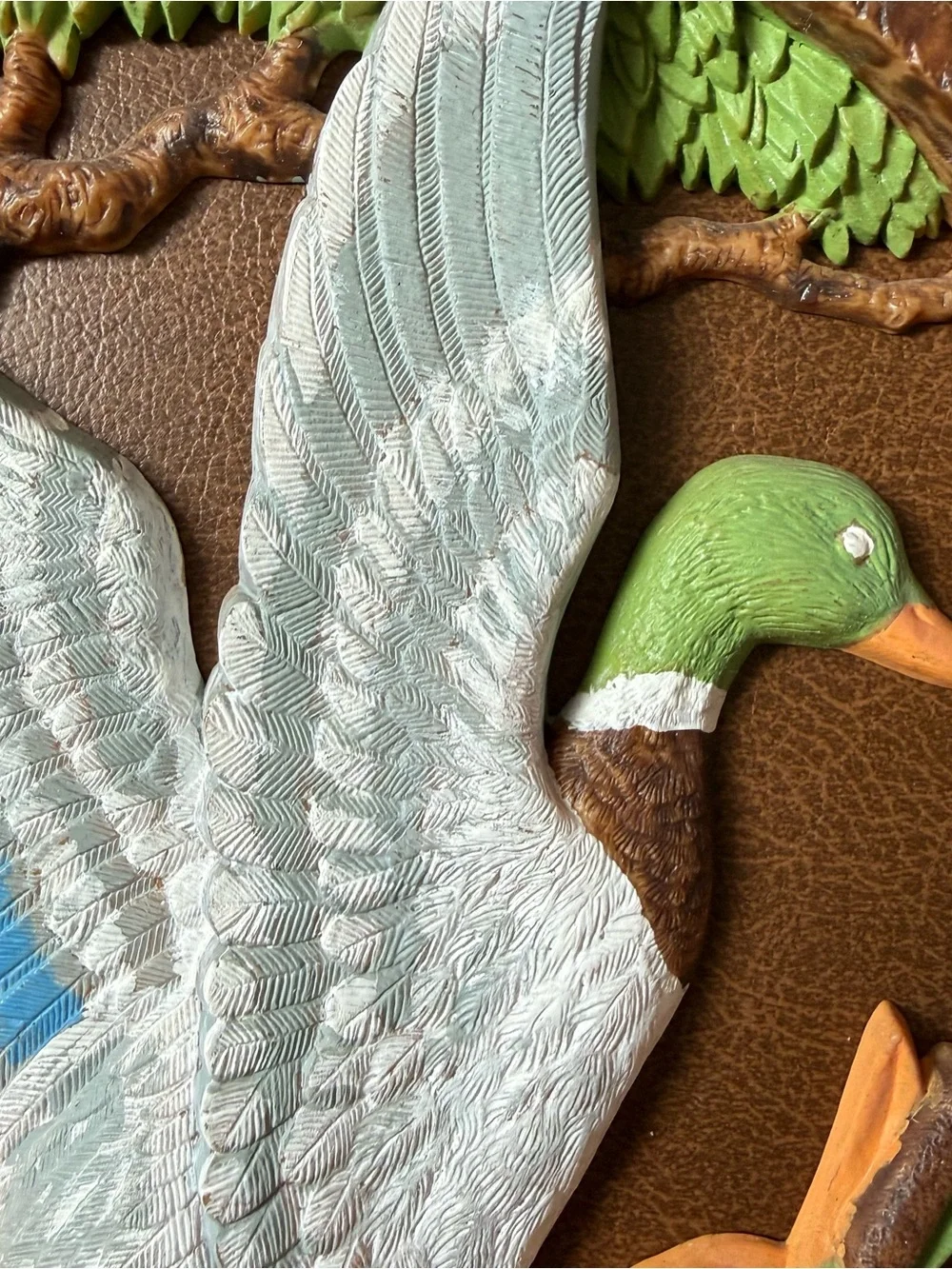 Vintage Hand Painted Plastic Mallard Duck Wall Hanging Cottage Cabin Retro Decor